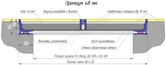 Напольный люк Премиум 48 мм 450*450 Напольный люк Премиум 48 мм 450*450